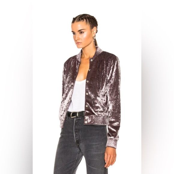 THEPERFEXT Ashley Bomber Jacket M Gray Crushed Velvet Silk $1185 Retail - Picture 1 of 15